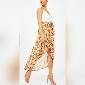 Suzy Shier White and Orange High-Low Sundress